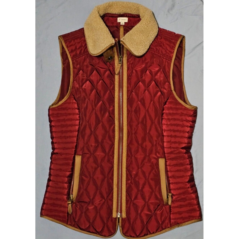 Cremieux Women's‎ Full Zip Large Red Quilted Vest with Removable Sherpa Collar